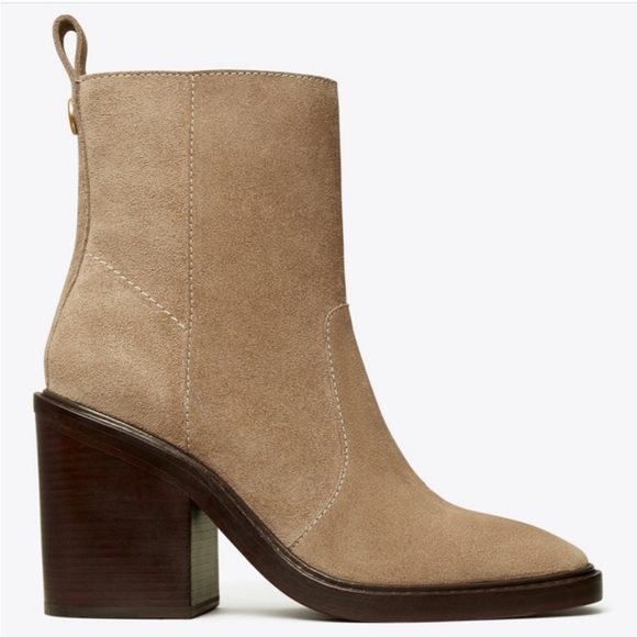 NEW TORY BURCH SIERRA HEELED ANKLE BOOT TAN SUEDE - Picture 5 of 6